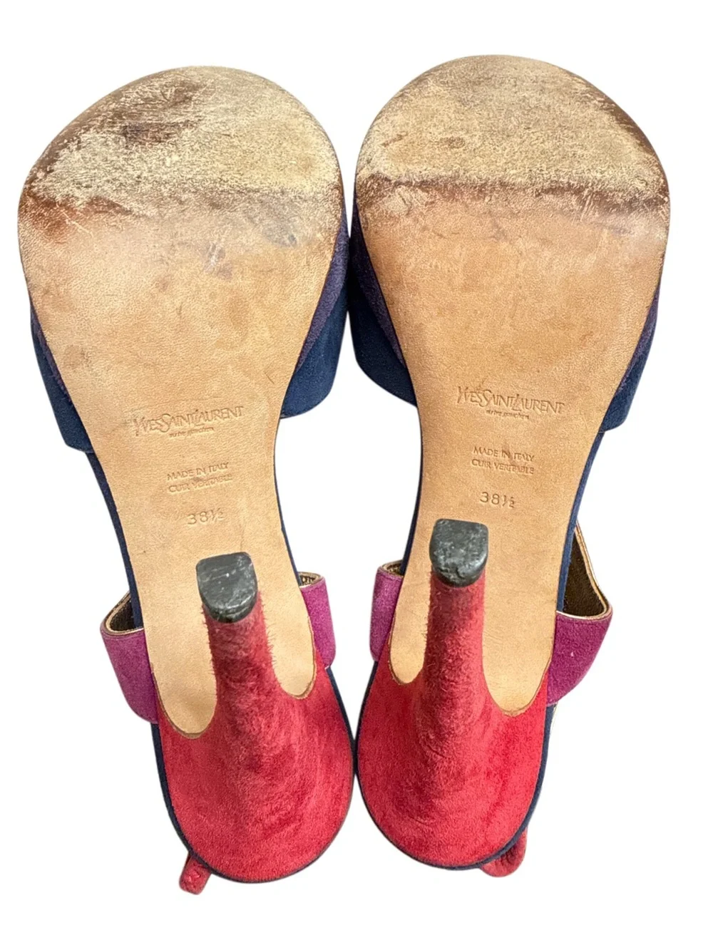 Saint Laurent Multicolor Suede Slingback Heels - Picture 5 of 5